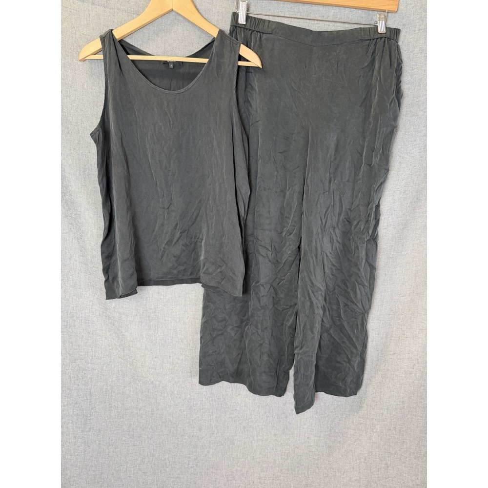 Quince 100% Washable Silk Pajama Set Tank Pants Large Black Minimalist Luxury